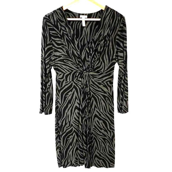 Soma V-Neck Twist Front Dress Sz M Abstract Zebra Print Soft Lightweight Travel - Picture 1 of 6